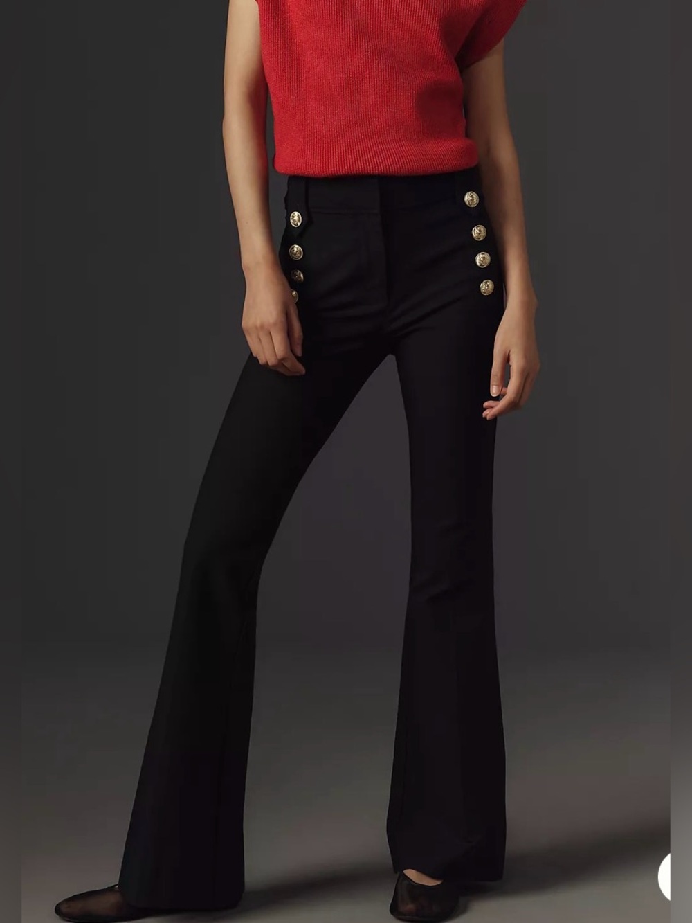 Derek Lam Navy Blue Flared Sailor Pants with Gold Button Trim